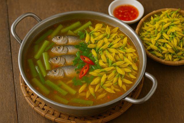 Lẩu chua cá linh hoa điên điển