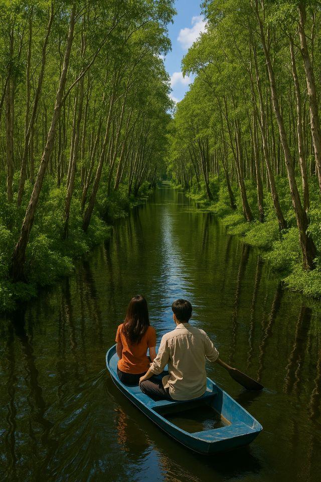 Đi thuyền xuyên rừng tràm trên vườn quốc gia U Minh Thượng